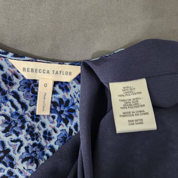 Rebecca Taylor Dress Women's 0 Silk V Neck Long Sleeve Mini Blue Floral Pockets - Picture 15 of 15